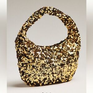 Anthropologie Paillette Sequin Crescent Bag Gold NEW